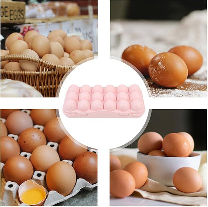 UPKOCH Pink Plastic Egg Container for Refrigerator 18-Egg Storage Organizer with Lid Stackable Holder for Kitchen Fridge Reusable Fresh Box