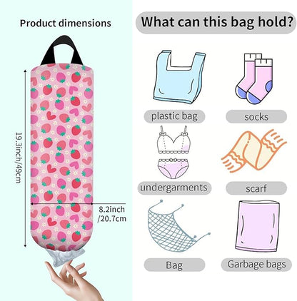 Plastic Bag Holder, Wall Mount Grocery Bag Organizer, Strawberry Pink