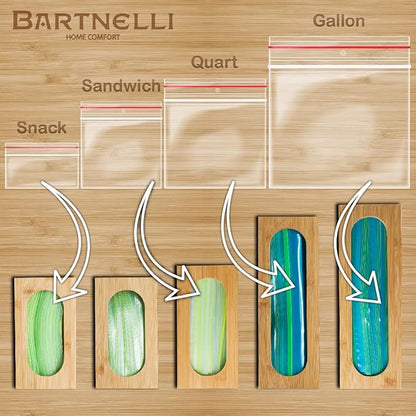 Bartnelli Sandwich bag organizer for Baggie Storage Organization, 5 PC Premium Bamboo Kitchen Drawer Organizer, Bag Holder Dispenser