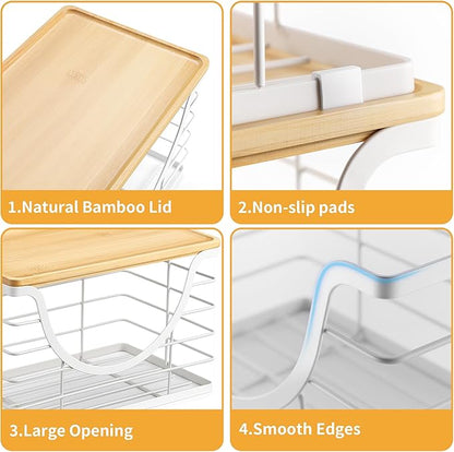 Extra Large Trash Bag Holder Stackable Kitchen Storage White, 2 Pack Wall Mounted Pantry Organizers and Storage with Bamboo Top, Garbage Bag Dispenser Under Sink for Laundry Room and Kitchen
