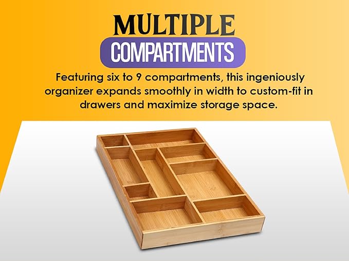 YBM Home Bamboo Cutlery Tray Flatware Silverware Drawer Organizer with 5 Compartments, 338