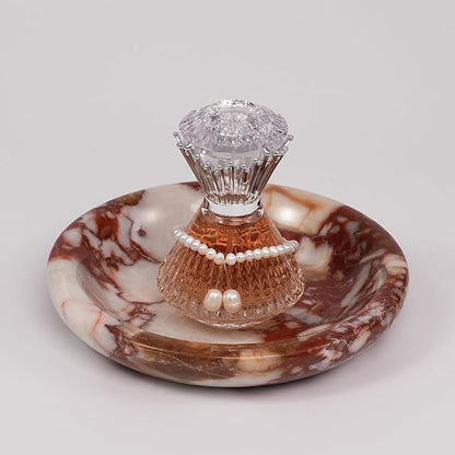 LWALMS Trinket Marble Jewelry Tray - Stone Ring Key Purse Holder Dish, Small Cute Round Plate Decorative Bowl for Nightstand Entryway Coffee Table Decor (5.5 inch)
