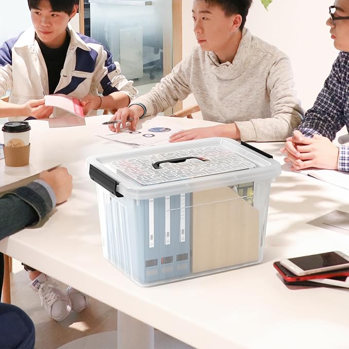 18 L 4 Packs Plastic Storage Bins with latching Lids and Handles, Clear Stackable Container Boxes