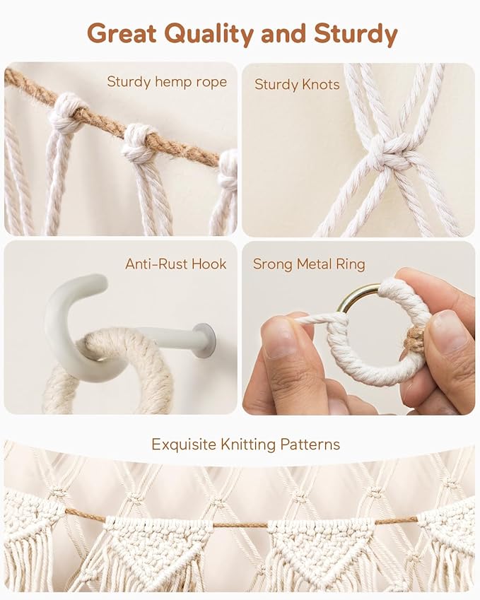 Stuffed Animal Hammock Net with Lights - Big Wall Hanging Stuffed Animal Storage for Plushies and Teddy Bears,Boho Macrame Toy Hammock Organizer Holder for Kids Boys Bedrooms Playroom Nursery （White）