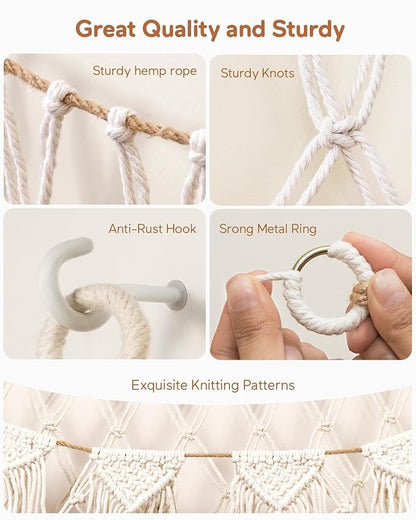 Stuffed Animal Hammock Net with Lights - Big Wall Hanging Stuffed Animal Storage for Plushies and Teddy Bears,Boho Macrame Toy Hammock Organizer Holder for Kids Boys Bedrooms Playroom Nursery （White）