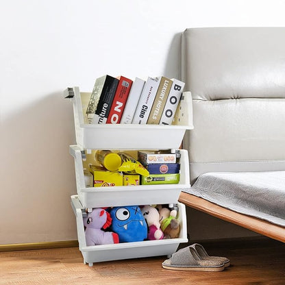 4-Pack Plastic Stackable Storage Basket Organizer, Multi-functional Stacking Basket Bins, White