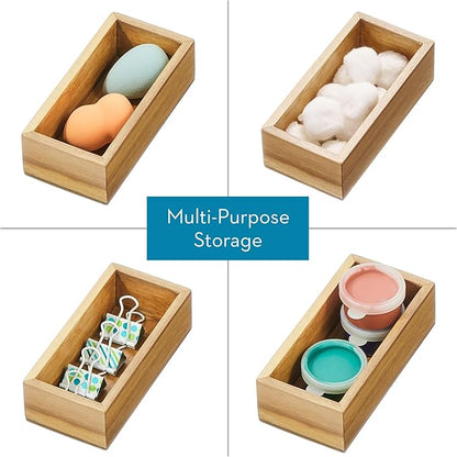 InterDesign iDesign Small Acacia Wood Kitchen and Pantry Drawer Organizer Bin– Natural