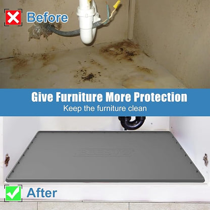 Under Sink Mat for Kitchen Waterproof, 34" x 22" Silicone Under Sink Liner Kitchen & Bathroom Cabinet Protector Mats, Heavy Duty Flexible Under Sink Drip Tray with Lip, Cool Grey