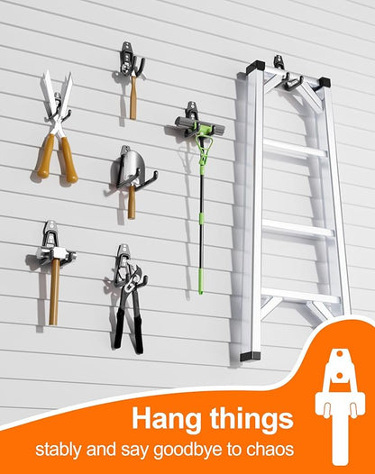 QcoQce 12 Pack Garage Hooks Heavy Duty, Wall Mount Utility Hooks with Extension Cord Straps, Anti-Slip Coating for Bike, Ladder, Hose, Garage Organization, Includes Screws (Black)