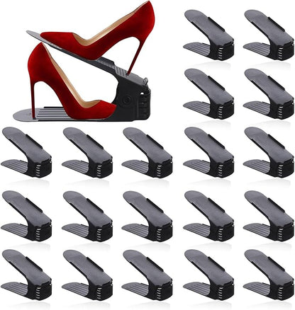 Antigo Shoe Slots Organizer，20 Pcs Adjustable Shoe Stacker for Closet Organization, Double Deck Shoe Rack Holder Storage Space Saver (Black)