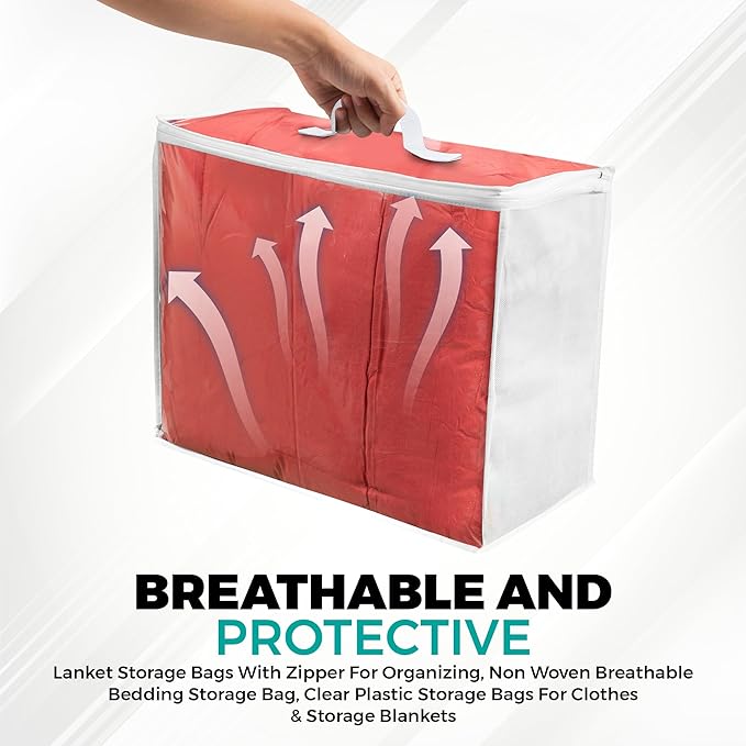 VitalUp 6 pack Clear Plastic Storage Bag with Zipper, Foldable Moving Bag for Comforters, Blankets, Bedding, Storage Containers, Breathable, Durable Clothes and Duvet Closet Organizers, 20x20x8