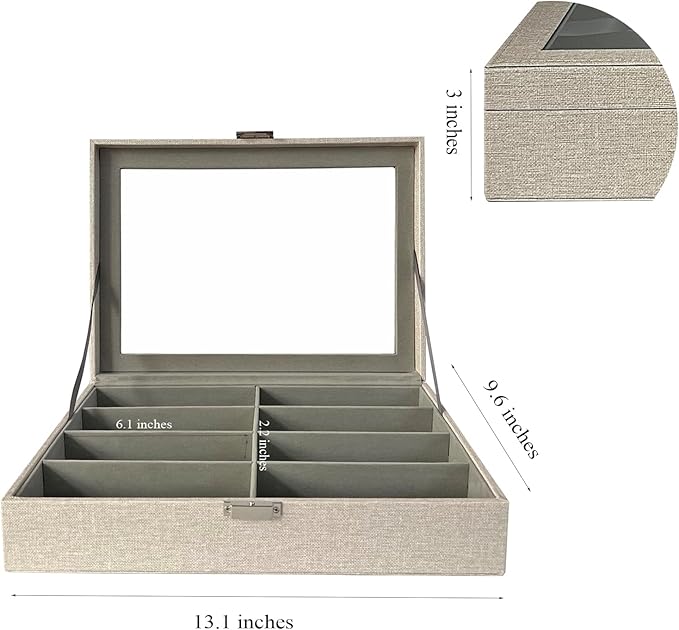 UnionPlus 8-Slots Sunglasses Case Organizer, Eyeglass Glasses Display Holder Collector, Multiple Sunglasses Storage Case, Beige Liner Faux Leather