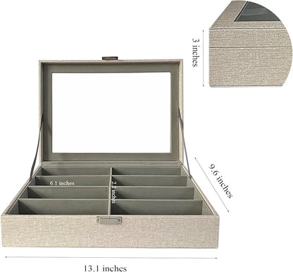 UnionPlus 8-Slots Sunglasses Case Organizer, Eyeglass Glasses Display Holder Collector, Multiple Sunglasses Storage Case, Beige Liner Faux Leather