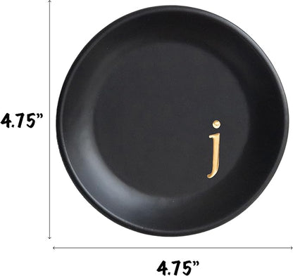 COLLECTIVE HOME - Ceramic Jewelry Tray, Decorative Trinket Dish for Rings Earrings Necklaces Bracelet Watch Keys, Birthday Mother's Day Christmas Gift for Women, 4.75", Black Surface (j)