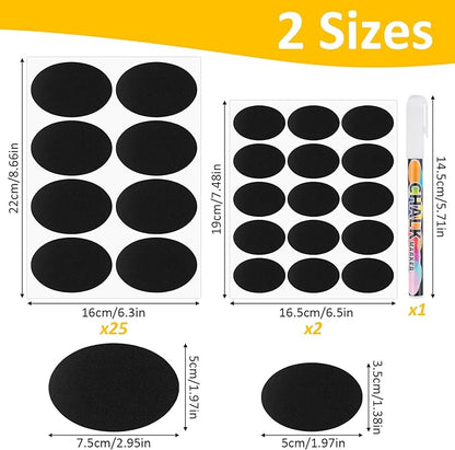 230 Pcs Labels for Jars, 2 Size Waterproof Chalkboard Labels for Food Containers, Storage Bins, Mason Jars, Reusable Blackboard Stickers with 1 Erasable Chalk Marker (Oval)