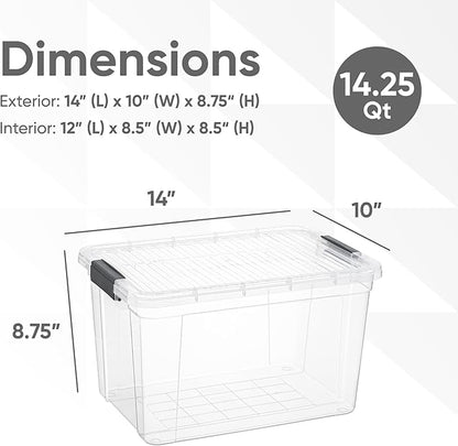 Superio Clear Storage Bins with Lids, 14.7 Quart BPA Free Plastic Containers, Transparent Boxes for Organizing, Stackable Crates, Organizer Totes for Home, Office, School, and Dorm