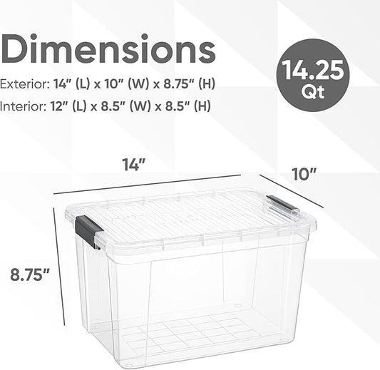 Superio Clear Storage Bins with Lids, 14.7 Quart BPA Free Plastic Containers, Transparent Boxes for Organizing, Stackable Crates, Organizer Totes for Home, Office, School, and Dorm