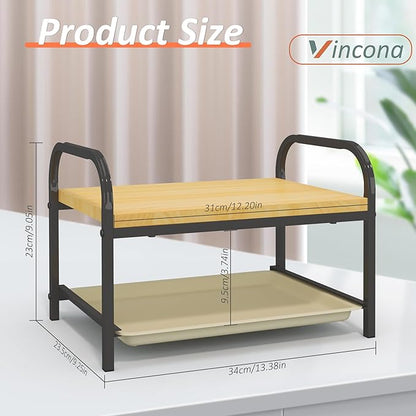2-in-1 Laundry Detergent Holder & Organizer with Drip Tray, 2-Tier Metal Shelf for Countertop - Soap Dispenser & Storage Stand for Laundry Room, Kitchen, Bathroom, Black