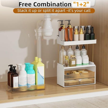 3 Large Drawers Makeup Organizer - 5 Tier Bathroom Counter Organizers and Storage, Versatile Perfume Vanity Organizer, Ideal for Cosmetic, Large Skincare, Face Mask, Office Supplies, Amber