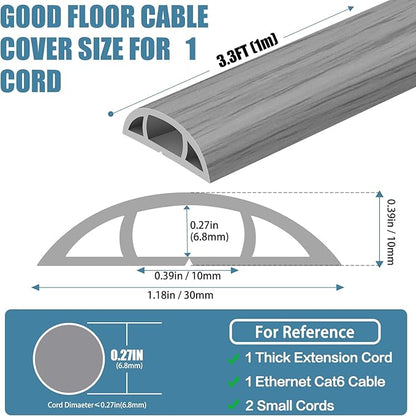 Floor Cord Covers for Wires 3.3FT Cable Hider Wire Cover Self Adhesive Cord Hider Floor for Offices, Homes, Workshops, Warehouses Cable Cavity 0.39" W x 0.27" H
