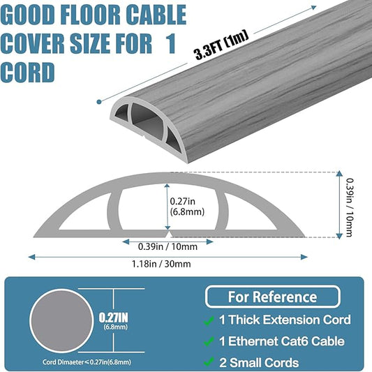 Floor Cord Covers for Wires 3.3FT Cable Hider Wire Cover Self Adhesive Cord Hider Floor for Offices, Homes, Workshops, Warehouses Cable Cavity 0.39" W x 0.27" H