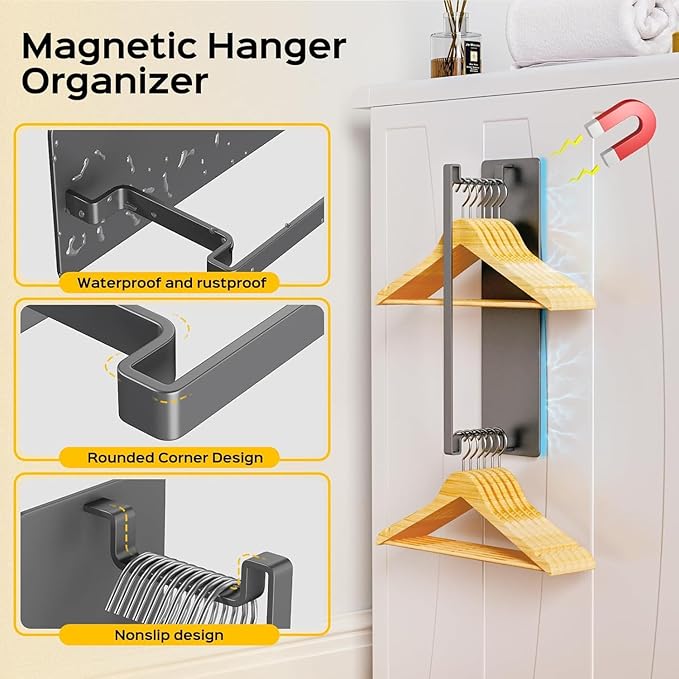 5 Pack Magnetic Shelves for Washing Machine & Refrigerator, Heavy-Duty Metal Magnetic Laundry Organizer with Hooks, Space-Saving Storage Baskets for Laundry Room, Kitchen & Closet (Grey)