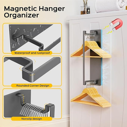 5 Pack Magnetic Shelves for Washing Machine & Refrigerator, Heavy-Duty Metal Magnetic Laundry Organizer with Hooks, Space-Saving Storage Baskets for Laundry Room, Kitchen & Closet (Grey)