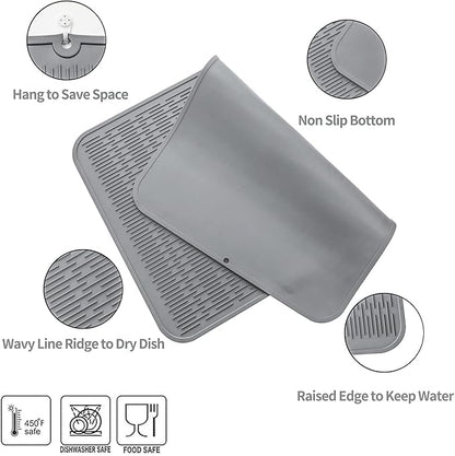 Silicone Dish Drying Mat for Multiple Usage,Easy clean,Eco-friendly,Heat-resistant Silicone Mat for Kitchen Counter or Sink,Refrigerator or Drawer Liner Grey 3XL 28 inches x 18 inches