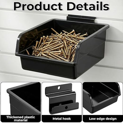 12 Pack Slatwall Bins, Slatwall Accessories Plastic Wall Mounted Storage Bins with Hooks Wall Storage Bin for Slat Walls Organizing Hardware, Garage, Craft Room, Tool Shed, Hobby Supplies