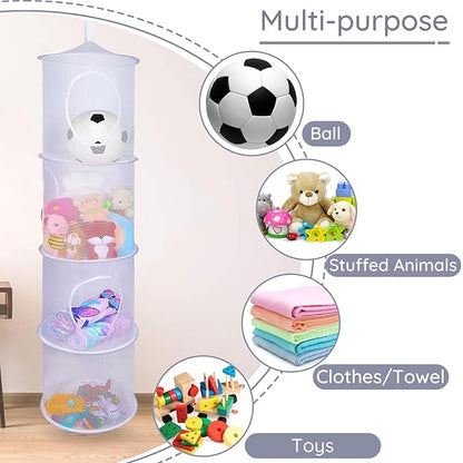 Basumee Stuffed Animals Net or Hammock 2 Pcs Stuffed Animals Storage Toy Net Hammock for Plushies Storage Organizer Mesh Kids Girls Room Decor, White, 4 Tiers