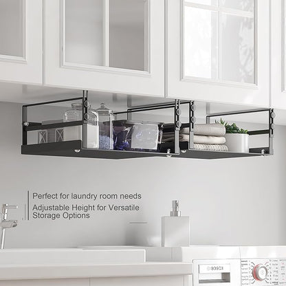 HENGI 2 Pack Adjustable Under Shelf Storage, Heavy Duty Metal Basket Organizer for Kitchen Cupboard Cabinet Pantry Laundry Desk Bookshelf, Black
