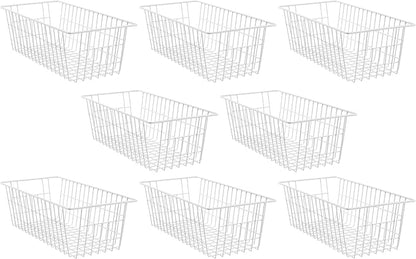 SANNO Freezer Baskets Wire Storage Baskets Bin Organizer Food, Kitchen, Basket Organizers Bins for Home, Bathroom, Closet Organization, White, 8