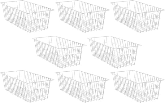 SANNO Freezer Baskets Wire Storage Baskets Bin Organizer Food, Kitchen, Basket Organizers Bins for Home, Bathroom, Closet Organization, White, 8