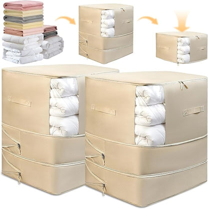 2 Pack Space Saving Comforter Storage Bag with Handle, 3-Layer Compression Blanket Storage Bags Adjustable In 3 Sizes (142L, 107L, 71L), Washable Bedding Organizer For Pillow Duvet Clothing Plush Toy