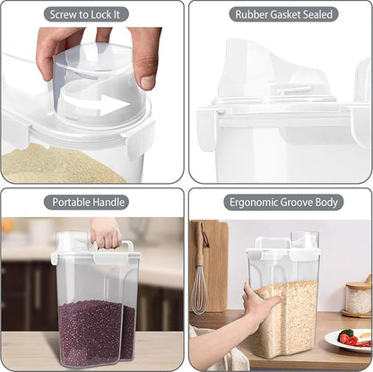 Komzon Rice Container, Airtight Rice Storage Container 10lb, Cereal Containers Storage, BPA Free Food Dispenser with Pouring Spout Handle for Flour Pasta Grain, Pet Dog Cat Bird Food Storage Container