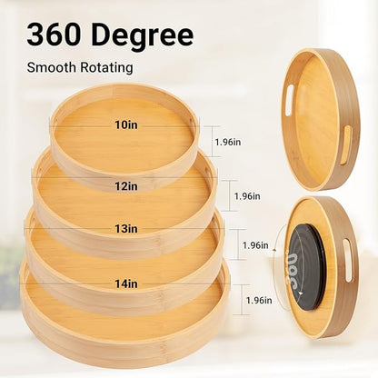 14in Bamboo Lazy Susan Pantry Organizer and Storage for Countertop and Spice Organization for Cabinet Round Rotating Serving Tray Turntable Seasoning Organizer for Kitchen Table Top