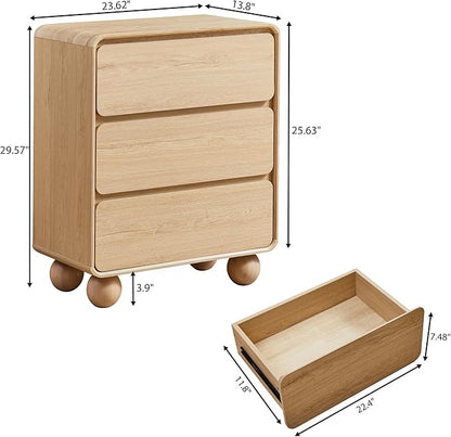 AVZEAR Wooden Night Stand wth 3 Drawer Dresser Mid Century Modern End Table Chest of Drawers, Solid Wood Legs & Curved Profile Design, Farmhouse Side Table for Living Room, Natural