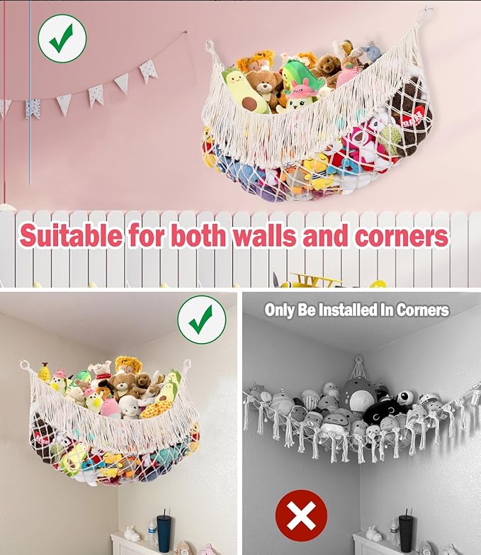 Stuffed Animal Hammock - Extra Large 56'' Long, Stuffed Animal Storage, stuffed animal Holder net, Hammock Large, Storage Hanging Organizer - Cream White