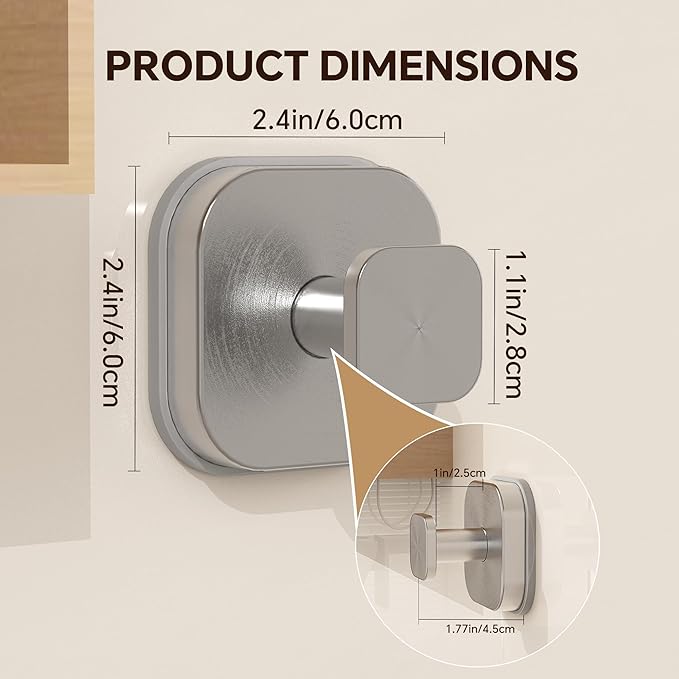 XCIXCI 2Pack Suction Cup Hooks for Shower, Bathroom, Glass Door – Heavy Duty Waterproof Suction Hooks for Towel, Loofah, Bath Robe and Wreath Hanging – No Drill Removable Hook, Brushed Silver