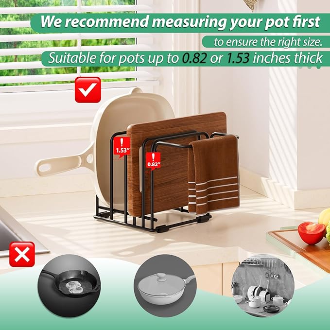 KMUZAWN Cutting Board Organizer,5-Slot Steel Kitchen Storage Rack for Cutting Boards, Baking Trays,towel,and Thin Pans-Space-Saving Kitchen Storage(Black, 3 Pack)