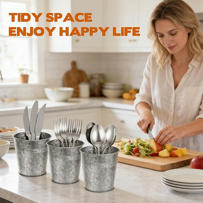 3 Pcs Farmhouse Silverware Holder, Fork Knife and Spoon Cutlery Organizers, Metal Cooking Utensil Organizer, Utensil Drying Cylinder for Kitchen Countertop, Kitchen Home Office Organizers