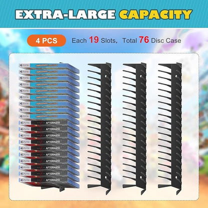 Video Game Storage Wall Mount - 4PCS Heavy-Duty Metal Game Case Holder Media Storage Shelves for PS, Xbox, DVD, Switch Game Organizer Display Stand, Holds up to 76
