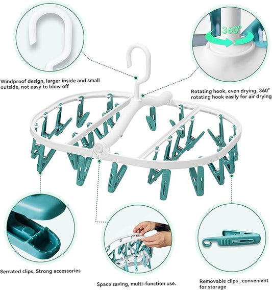 Premium Plastic PP Drying Hanger, Anti-Rusty Drying Rack for Clothes, Socks, Lingeries, Delicates, Drying Hanger with 24 Clips for Baby Clothes, Towels