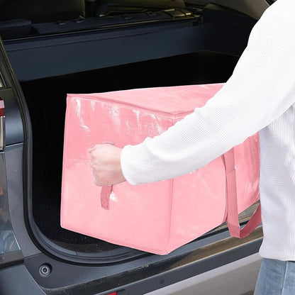 TICONN 2 Pack Extra Large Moving Bags with Zippers & Carrying Handles, Heavy-Duty Storage Tote Moving Boxes for Space Saving (2 Pack, Coral)