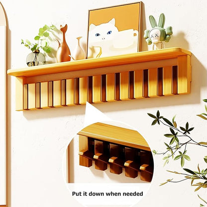 Wall Mounted Coat RackHooks Piano Key Hangers Natural Solid Wood Hanger Non-Woven Fabric Clothes Hangers for Closet, Kitchen, Bedroom, Bathroom, Entryway (Tray Walnut-Beech, 8 Hooks)