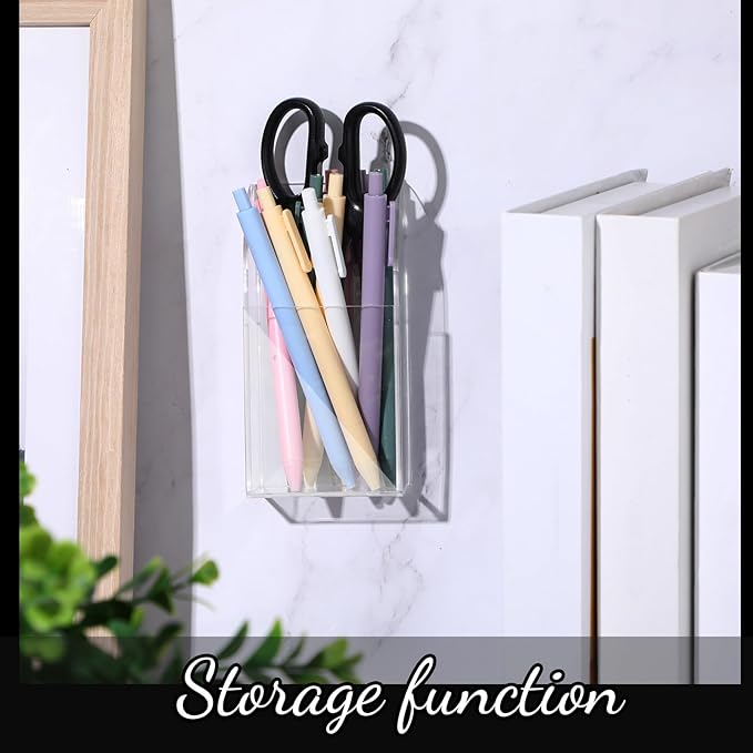 4 Pieces Acrylic Remote Control Holder Clear Wall Mount Media Organizer Single Compartment Pen Holder for Wall Pencil Holder TV Remote Holder Wall Mount Storage Box for File Makeup Marker Brush Phone