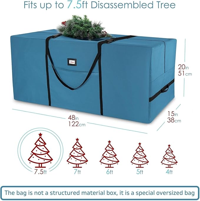 Hearth & Harbor 7.5 ft Christmas Tree Storage Bag - Artificial Christmas Tree Bag with Reinforced Handles, Dual Zipper, Wide Opening - Large Storage Container for Trees and Decorations, 600D Oxford