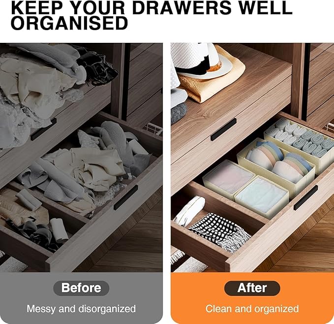 DIMJ Drawer Organizer Clothes, 15 Pack Dresser Organizer, Foldable Closet Organizers and Storage, Fabric Dresser Bins, Drawer Dividers for Nursery, Baby Clothes, Underwears, Sock (Beige)