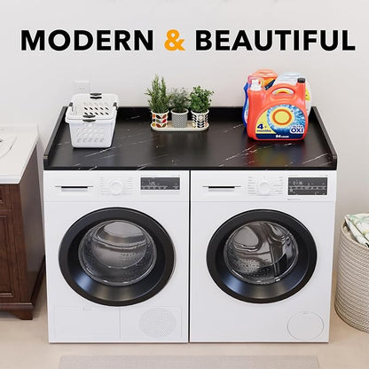 SpaceAid Washer Dryer Countertop, Laundry Wood Shelf Topper with Edge, 54" Width x 27.5" Depth Cover Guard Organizer for Washer and Dryer Laundry Hamper Counter Storage Organization (Black Marble)