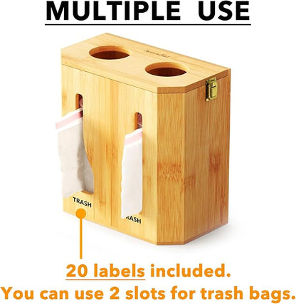 SpaceAid Bamboo 2 in 1 Garbage Bag Roll Holder & Dispenser, Under Sink Organizer for Kitchen Storage